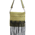 Yvonne Waska sac à main à franges Dédé fait main en cuir et raphia naturel jaune savane