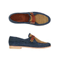 Yvonne Waska mocassins bicolore Garbo fait main en raphia naturel bleu marine et havane