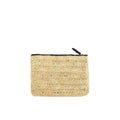 Yvonne Waska pochette zippée Mary fait main en cuir et raphia naturel