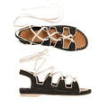 Yvonne Waska sandales à lacets Lucienne fait main en raphia naturel noir